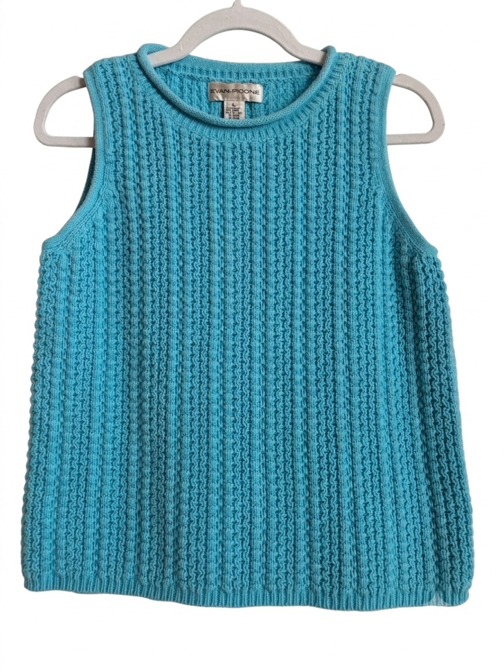 Vintage Evan-Picone Blue Cable Knit Sweater Vest Top Size L Vintage Chic